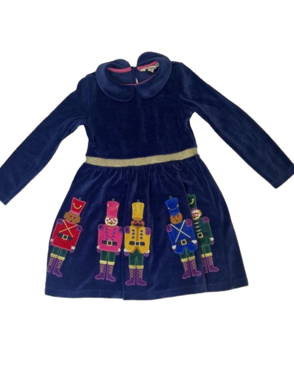 Mini Boden Velour Dress Navy Nutcracker Girls 5-6Y Appliqué Starboard EUC